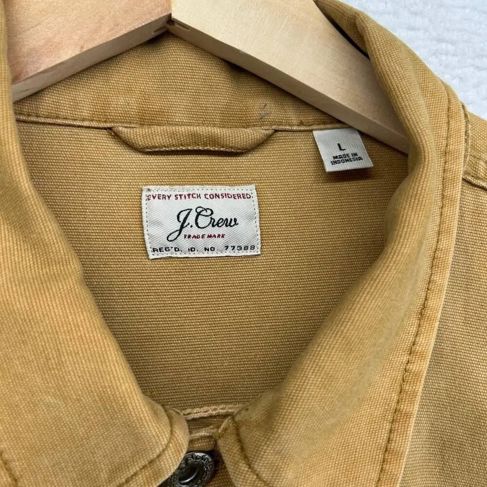 J.CREW Jacket Mens L Garment-Dyed Duck Canvas Trucker Stretch Cotton Mustard